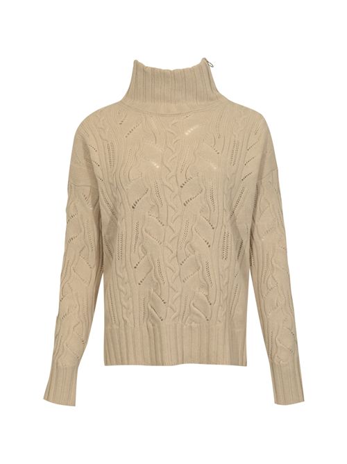 Maglione dolcevita a trecce in misto lana e cashmere con zip Gesso D. Exterior | 611987GESS